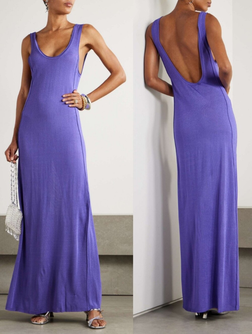 CHRISTOPHER JOHN ROGERS Knitted Semi-Sheer Maxi Dress In Purple NWT S.